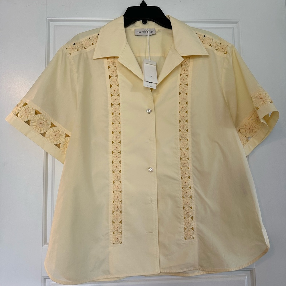 Size 10 Tory Burch Yoyo Embellished Camp Shirt